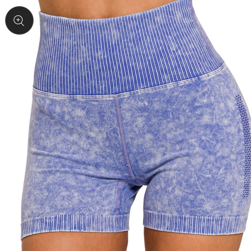 ZENANA• Seamless High Waisted Stone Washed Shorts•STYLE NPW-6100A•Light Indigo